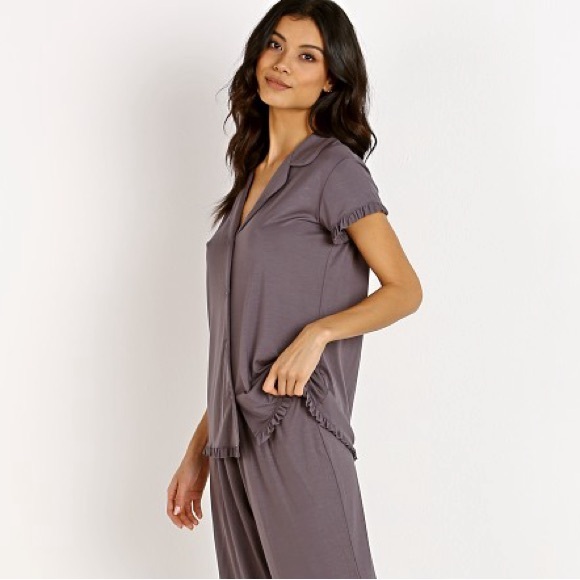 Eberjey Ruthie Ruffle Pajama Top Size Small Color Rabbit - Picture 1 of 8